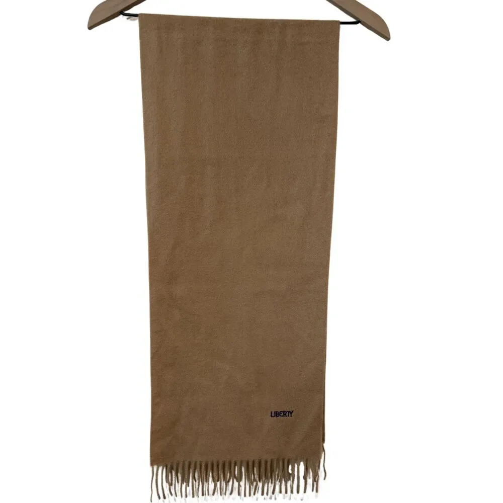 NWT Liberty London 100% Cashmere Tan Fringe Scarf 60